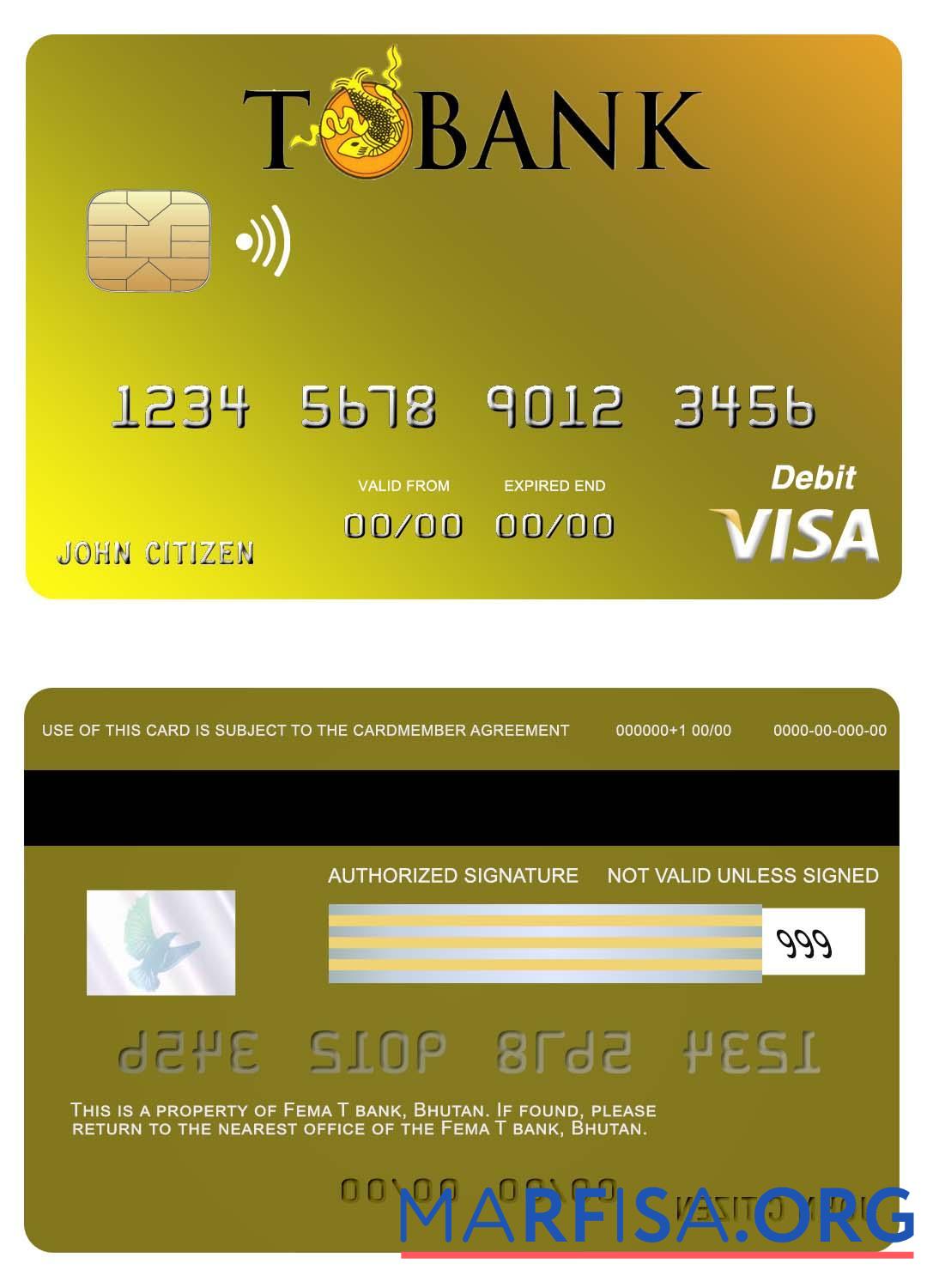 Downloadable Bhutan T bank visa card sample
